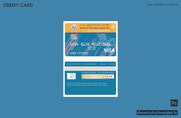 Beispielvorschau der Visa-Debitkarte der Bhutan National Bank LTD